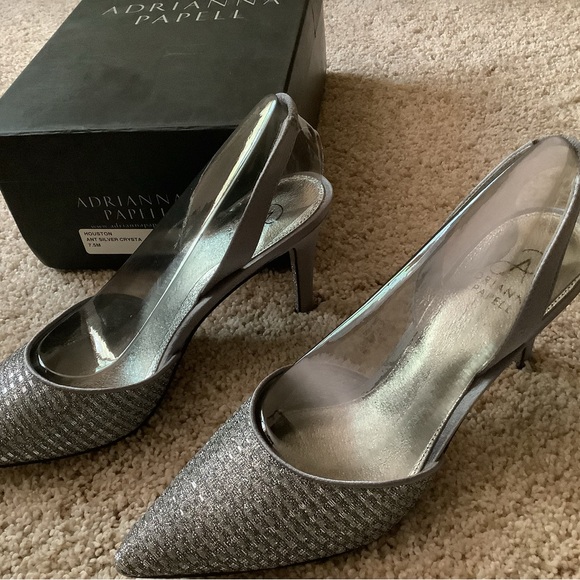 NWB Adrianna Papell Houston Silver Crystals Sling Back Pumps, size 7.5M - Picture 3 of 9